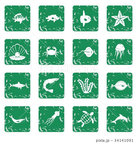 Sea animals icons set grunge Sea animals icons set grunge 34141091