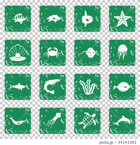 Sea animals icons set grunge Sea animals icons set grunge 34141091