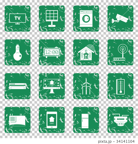 Smart home house icons set grunge 34141104