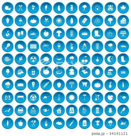 100 vegetables icons set blue 100 vegetables icons set blue 34141121