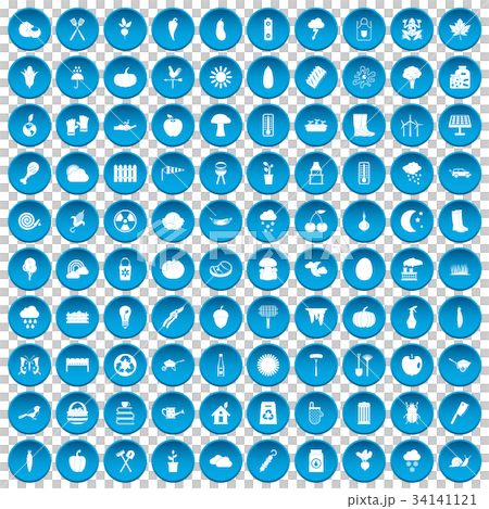 100 vegetables icons set blue 100 vegetables icons set blue 34141121