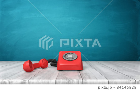 3d rendering of a bright red dial phone standing 34145828
