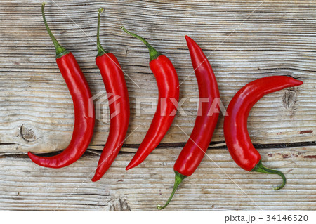 Hot chili pepper on a wooden background 34146520