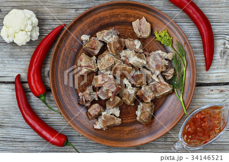 Healthy food. Boiled meat with vegetables Healthy food. Boiled meat with vegetables 34146521