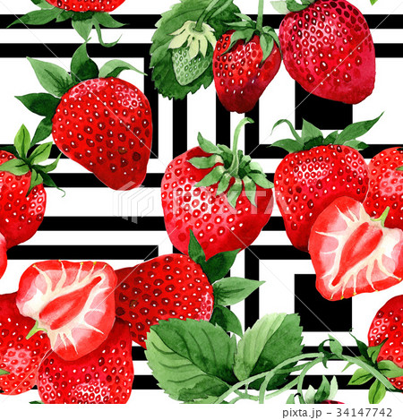 Strawberry wild fruit  pattern in a watercolo Strawberry wild fruit  pattern in a watercolo 34147742
