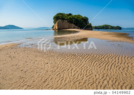 小豆島　潮の満ちてきたエンジェルロード　砂紋 34149902