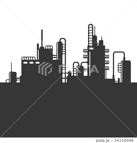 Oil Refinery Plant Silhouette. Vector 34150096
