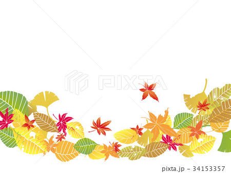 風に舞う落ち葉の背景イラスト オーナメント Leaf Background 白背景のイラスト素材