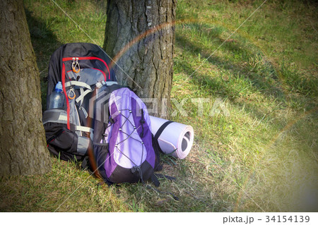 Two backpack in the forest. Nobody 34154139