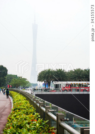 GUANGZHOU, CHINA - Canton tower in the fog GUANGZHOU, CHINA - Canton tower in the fog 34155573