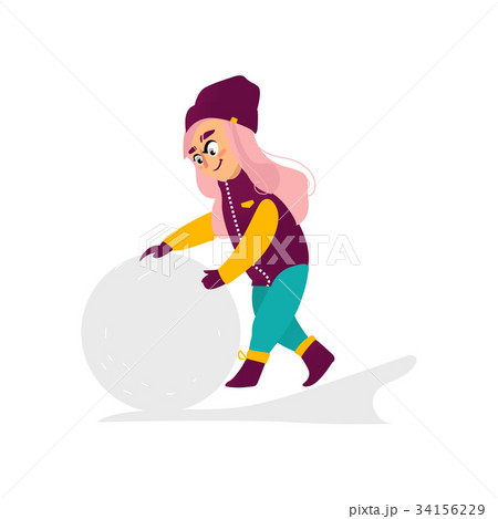 vector girl having fun with snoball isolated 34156229