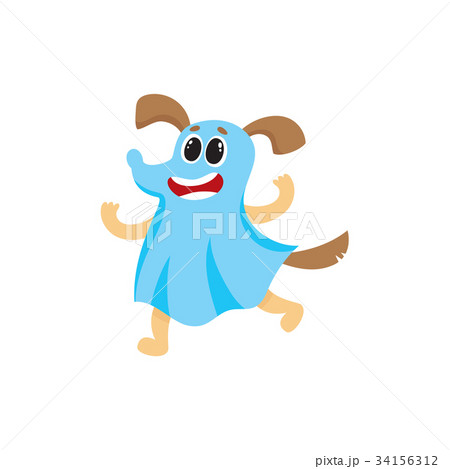 Dog, puppy character in a ghost Halloween outfit Dog, puppy character in a ghost Halloween outfit 34156312