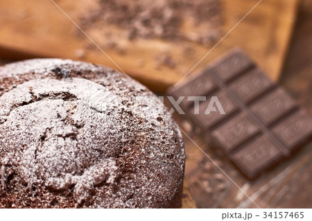 Tasty chocolate cake on table, close-up 34157465