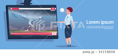 Woman Leading Live TV Broadcast About Tornado 34158608