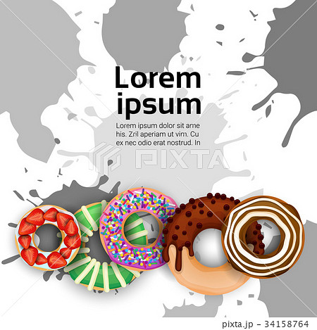 Donut Set Different Taste Dessert Colorful Poster - Stock