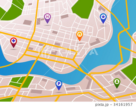 Navigation maps with gps pins icons 34161957