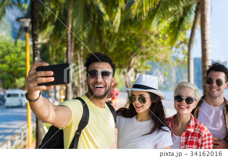 Young People Group On Beach Taking Selfie Photo On Young People Group On Beach Taking Selfie Photo On 34162016
