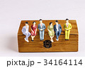 toy models of people sitting on the wooden box 34164114