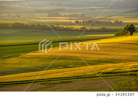 Rolling hills on sunset. Rural landscape. Rolling hills on sunset. Rural landscape. 34165397