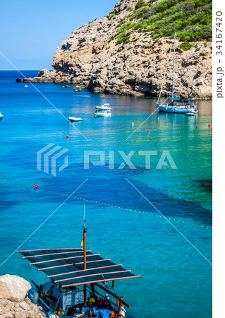 Ibiza Cala Benirras beach in san Joan at Balearic Ibiza Cala Benirras beach in san Joan at Balearic 34167420