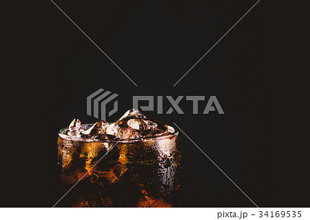 Close up iced cola glass. Sparkling water Close up iced cola glass. Sparkling water 34169535