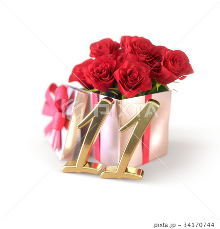 birthday concept with red roses in gift isolated 34170744