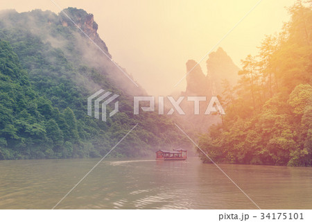 Boat on Baofeng Lake scenery in Zhangjiajie China 34175101