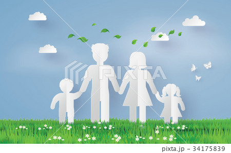 paper family on the grass fiel 34175839