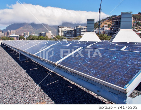 Solar panels or Solar cells on rooftop. Solar panels or Solar cells on rooftop. 34176505