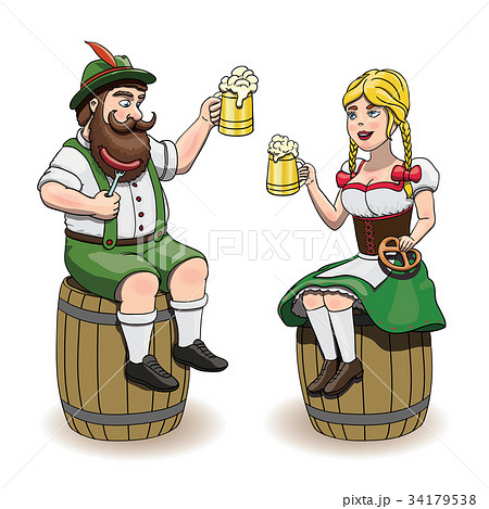 Bavarian Oktoberfest illustration. Beer, sausage 34179538