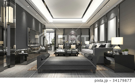 luxury and modern living room with leather sofa 34179877