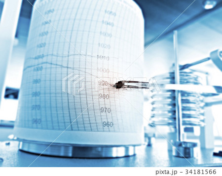 Barograph showing drop of pressure 34181566