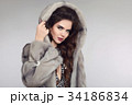 Fashion woman in mink fur coat, lady portrait 34186834