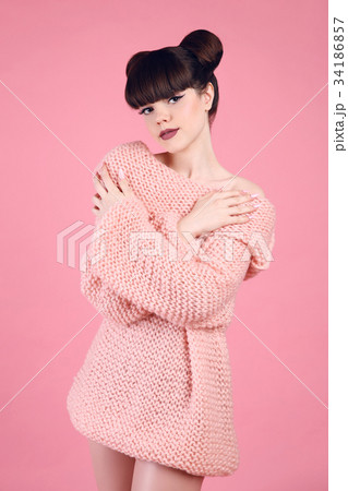 Fashion studio teen look style over pink Fashion studio teen look style over pink 34186857