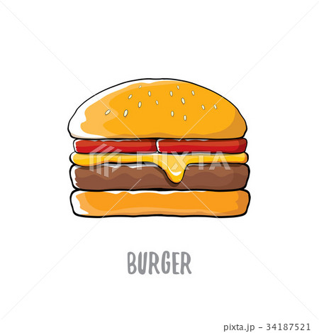 vector cartoon burger with cheese, meat and salad 34187521