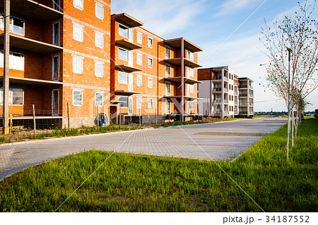 Building under construction and new block. 34187552