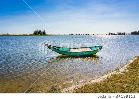 Alone boat in river Alone boat in river 34189113