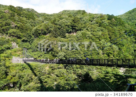 日光市、鬼怒楯岩大吊橋、全長１４０ｍ 34189670