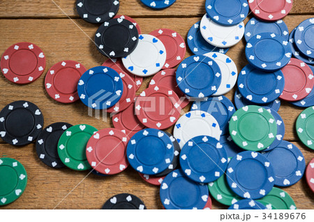 High angle view of chips on table High angle view of chips on table 34189676