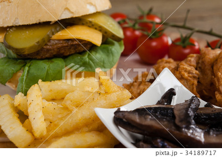 Hamburger on chopping board Hamburger on chopping board 34189717