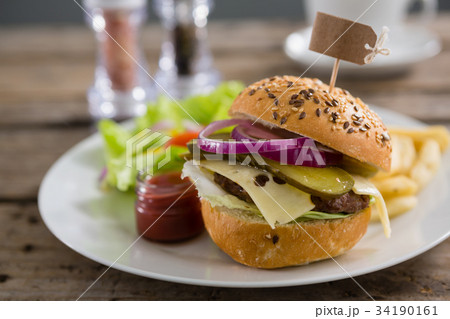 French fries with burger and sauce French fries with burger and sauce 34190161