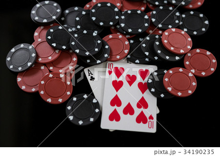 Playing cards arranged on poker table Playing cards arranged on poker table 34190235