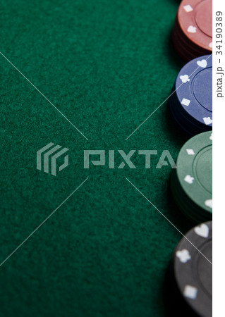 Pair of dice on poker table Pair of dice on poker table 34190389