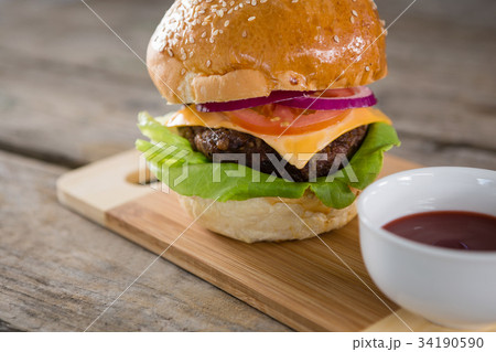 Close up of burger and french fries with drink Close up of burger and french fries with drink 34190590