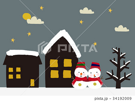 雪だるま 家 冬のイメージのイラスト素材
