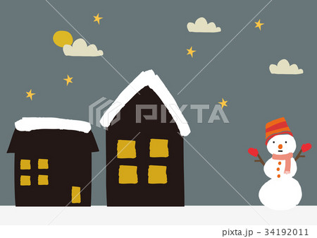 雪だるま　家　冬のイメージ 34192011