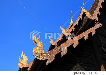 Gable apex in temple roof, Thailand Gable apex in temple roof, Thailand 34197069