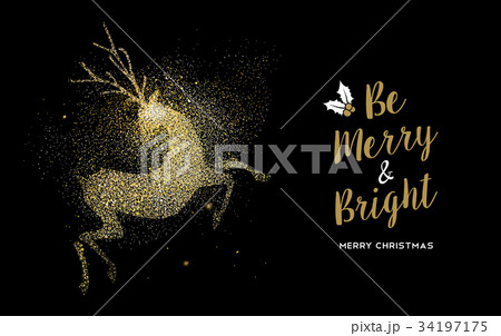 Merry Christmas gold glitter deer holiday card 34197175