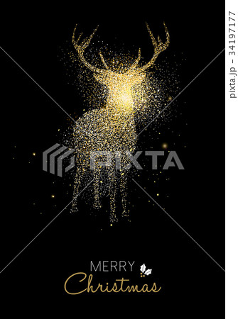 Merry Christmas gold glitter deer holiday card 34197177