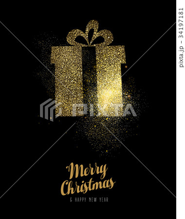 Christmas and new year gold glitter gift box card 34197181